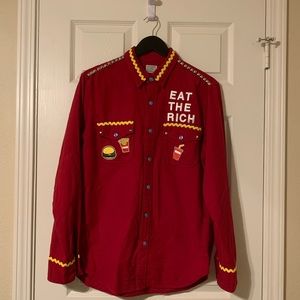 Eat The Rich Red Buttondown - handmade